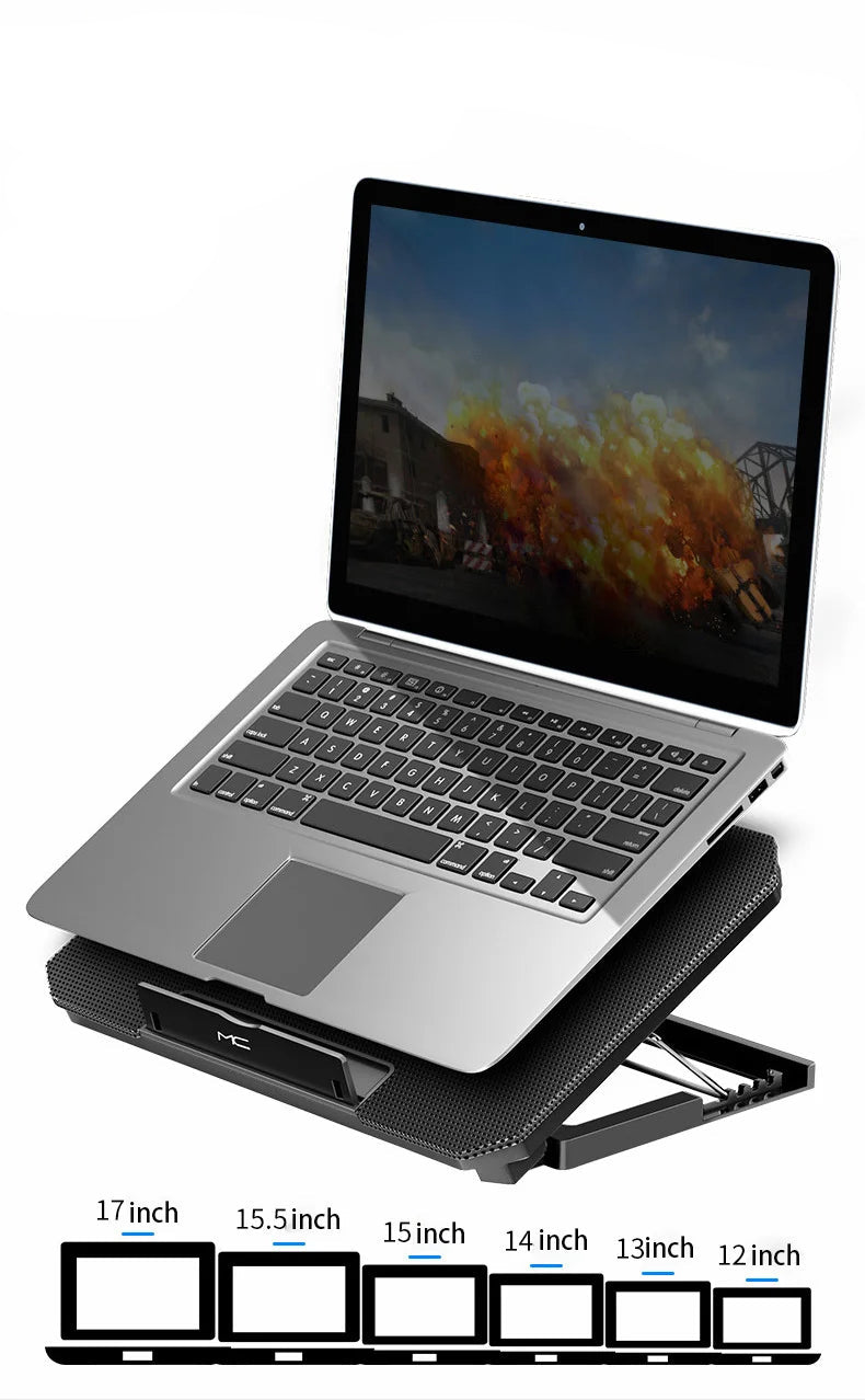 Suporte para Portáteis - Com Arrefecimento, Painel Metálico, Velocidade Ajustável e 2 Ventoinhas Suporte para Portáteis - Com Arrefecimento, Painel Metálico, Velocidade Ajustável e 2 Ventoinhas